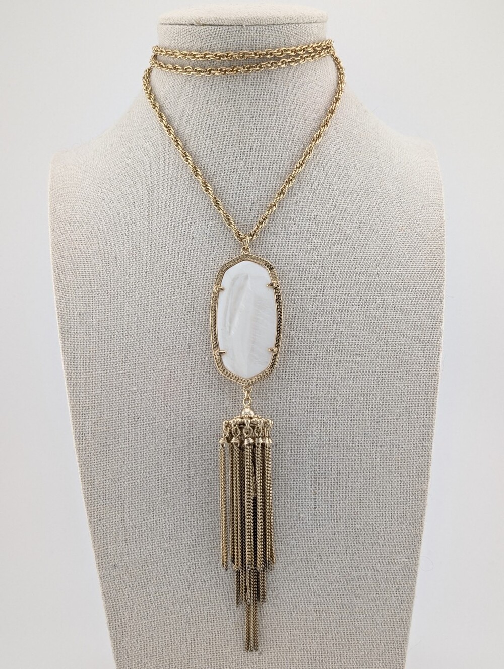 Kendra Scott "Rayne" Mother Of Pearl, Gold Plated Necklace - Retired